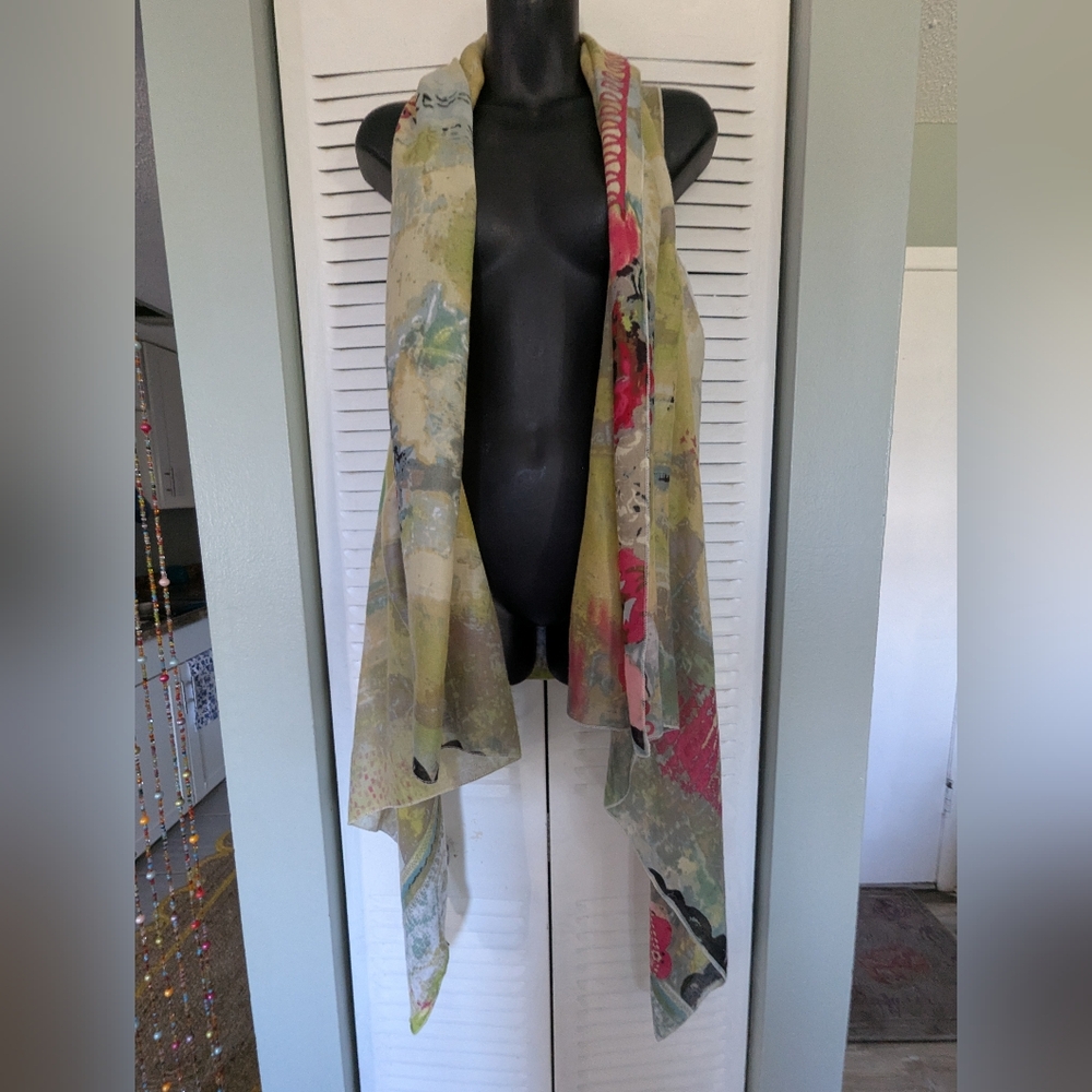 Floral Watercolor Scarf Wrap in Green and Pink